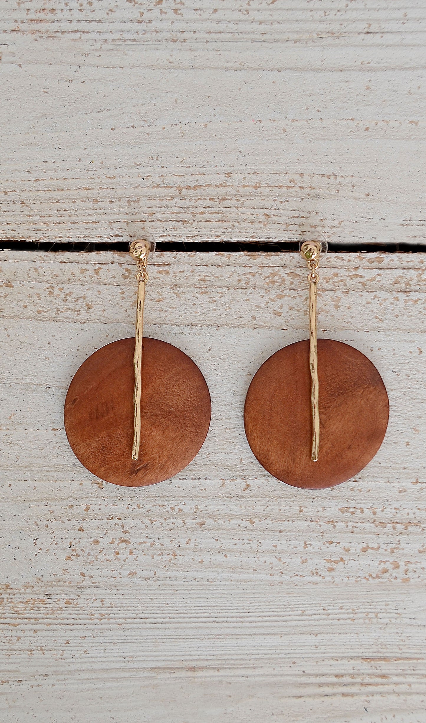 Women's Cognac Brown Wooden Circle Earrings