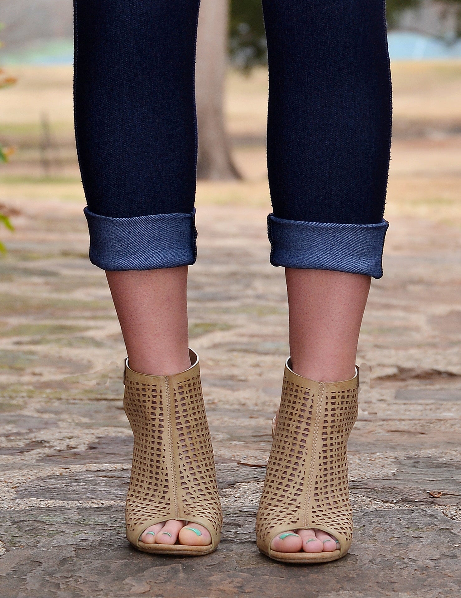 Peforated Of Mule Booties-Khaki