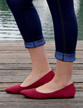 Women's Classic Pointy Toe Faux Suede Flats - Maroon