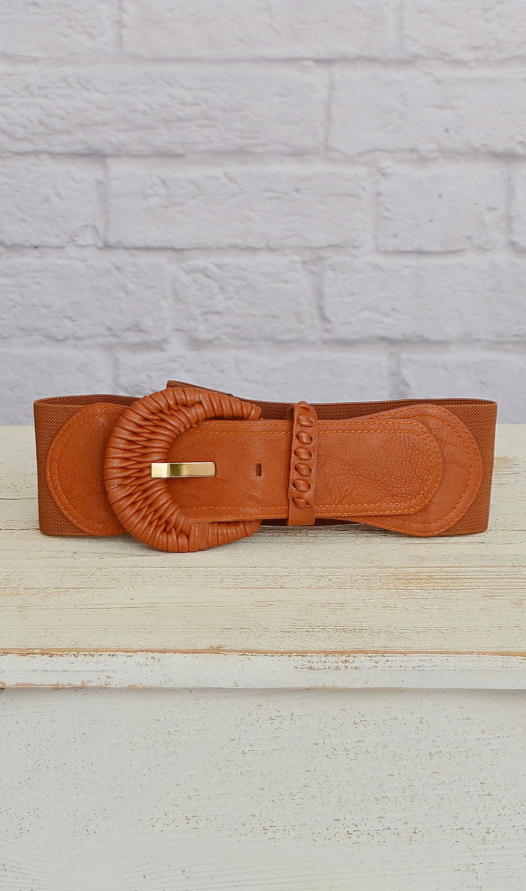 Women's Cognac Brown Elastic Fashion Belt
