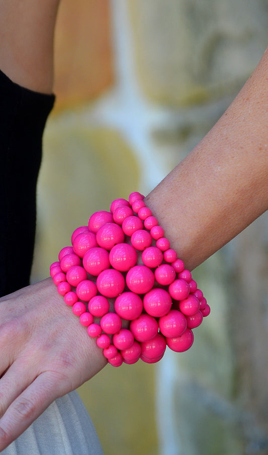 Hot Pink 6Piece Beaded Bracelet Set-Fuchsia- Cheap Junior Clothes