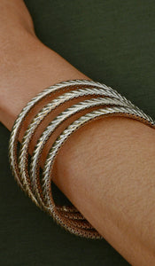 Women's Silver Large Wrist 4 Piece Bangle Bracelet Set