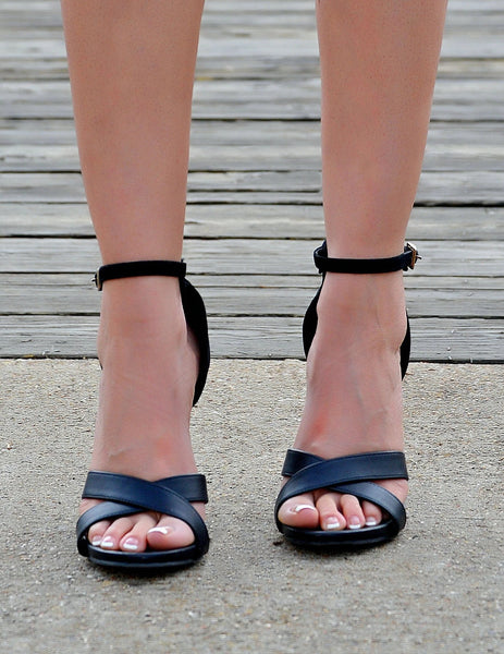 Women's Black Ankle Strap Open Toe Stiletto Heels