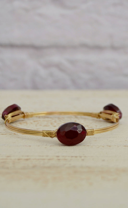 Women's Maroon Stone Wire-Wrapped Bracelet