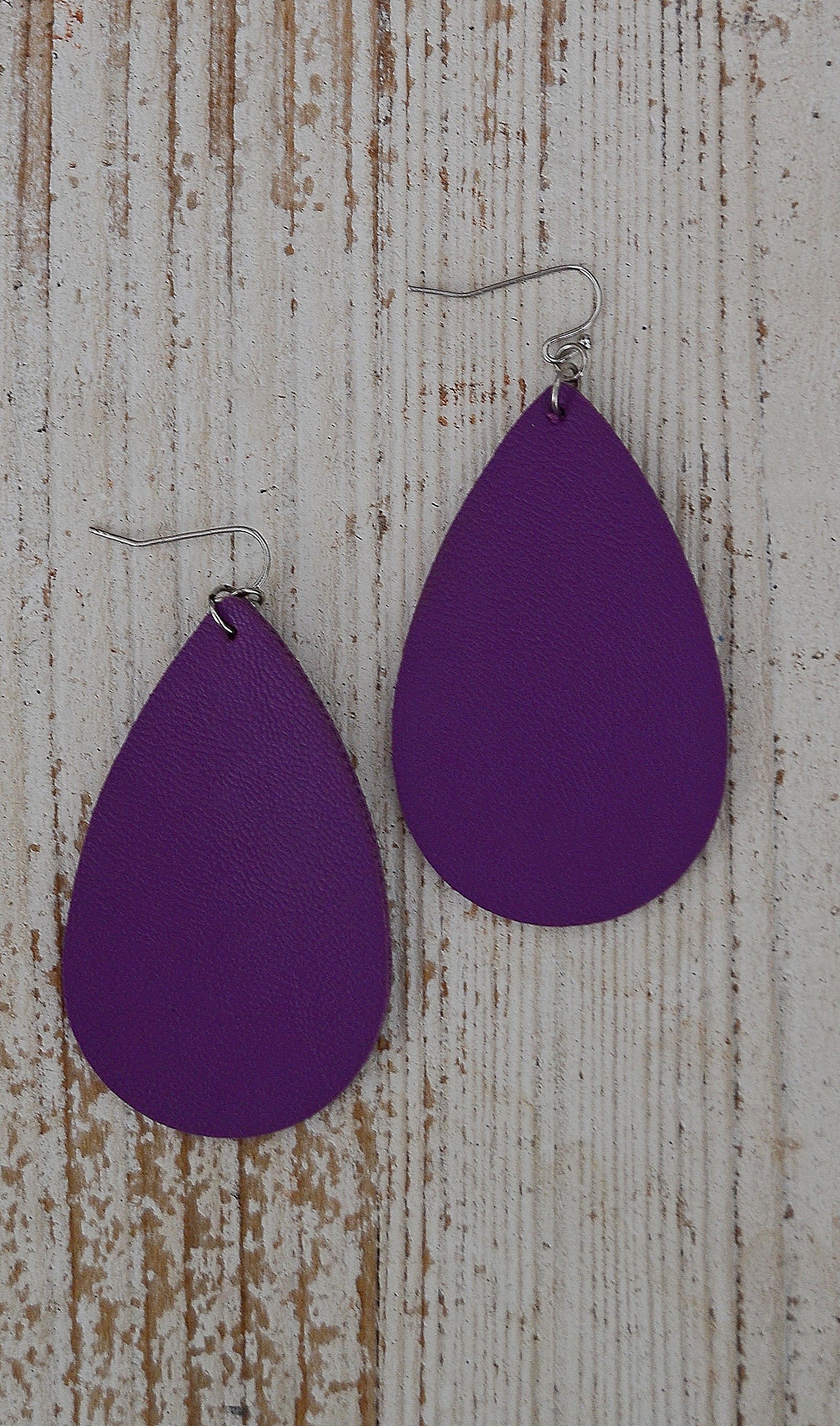 Women's Purple Leather Teardrop Earrings