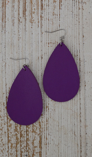 Women's Purple Leather Teardrop Earrings
