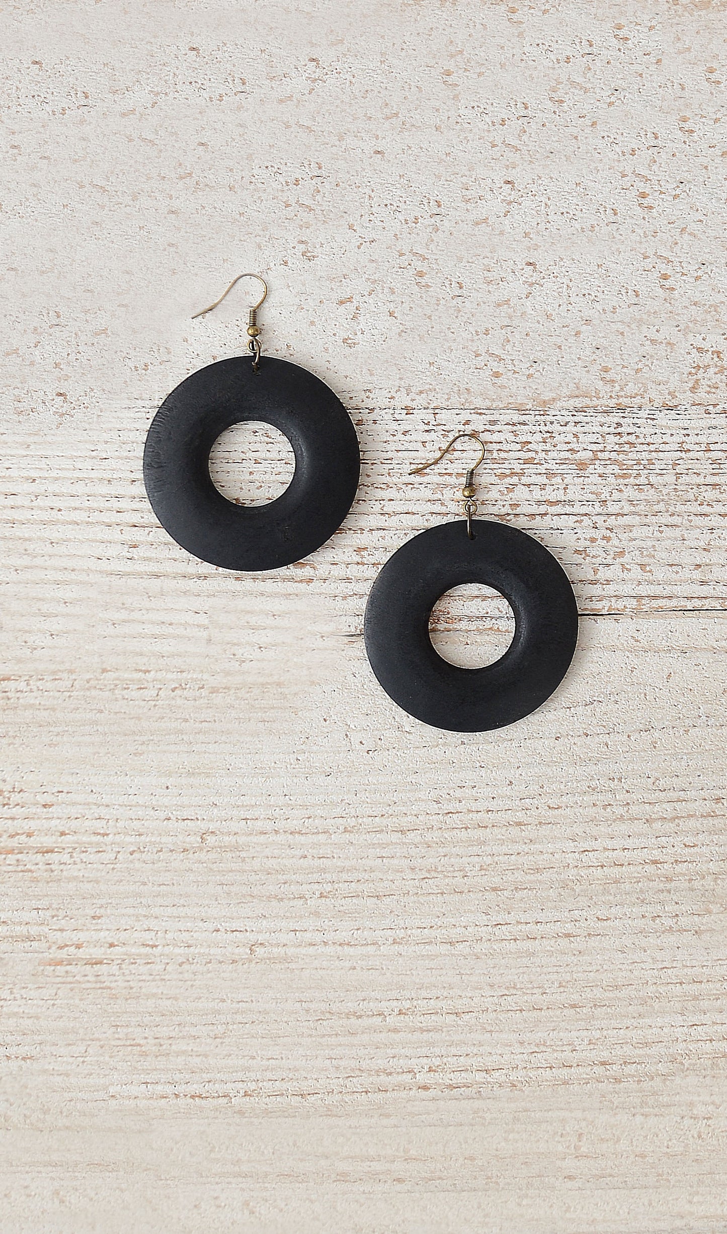 Women's Black Wooden Hoop Circle Earnings