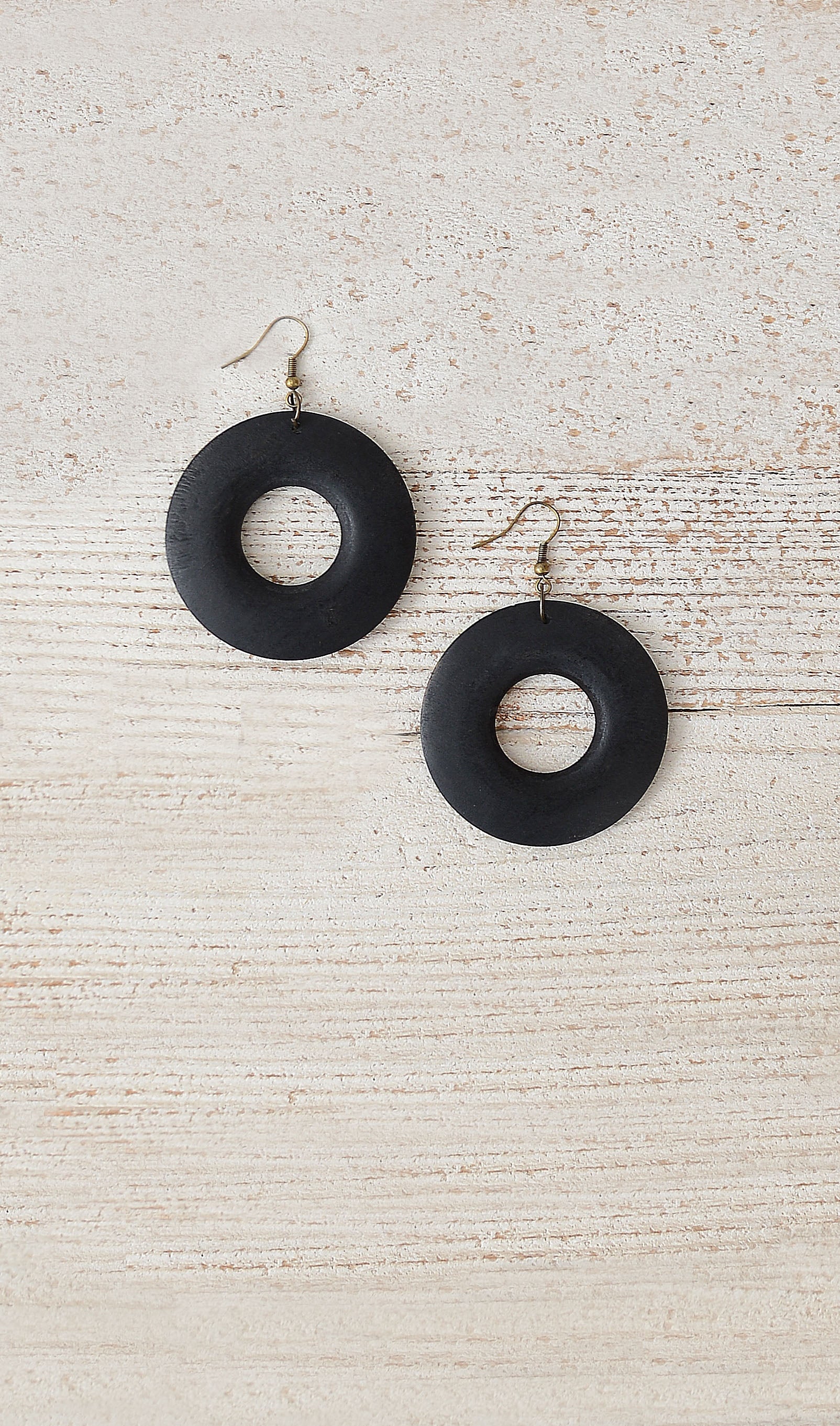 Women's Black Wooden Hoop Circle Earnings