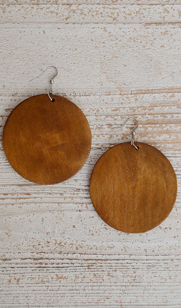 Medium Chestnut Brown Wooden Circle Earrings