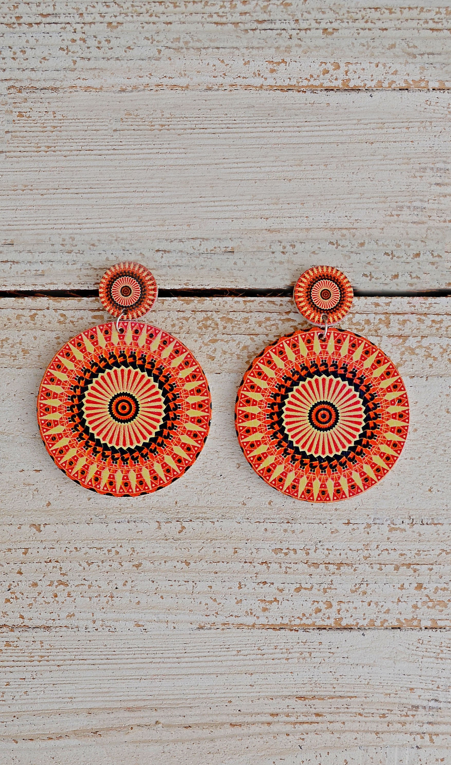 Women's Orange Retro Circle Earrings