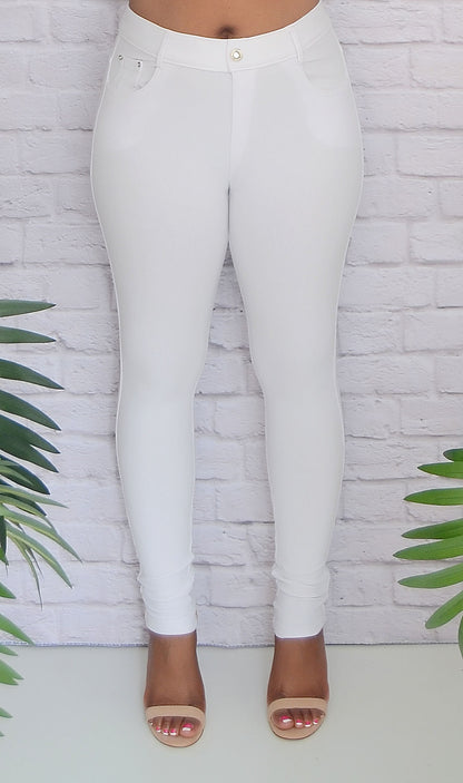 Women's White 5 Pocket Jeggings