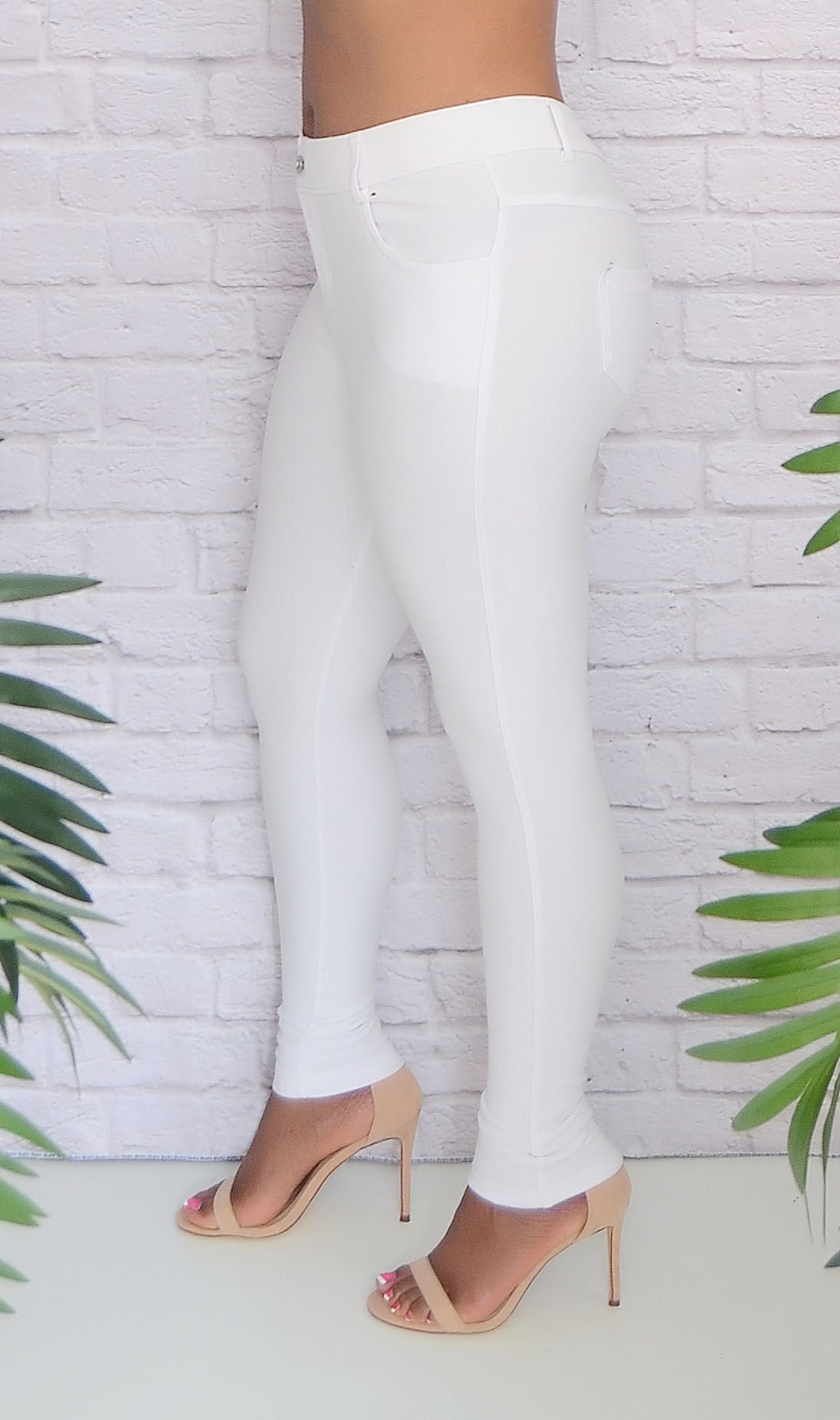 Women's White 5 Pocket Jeggings