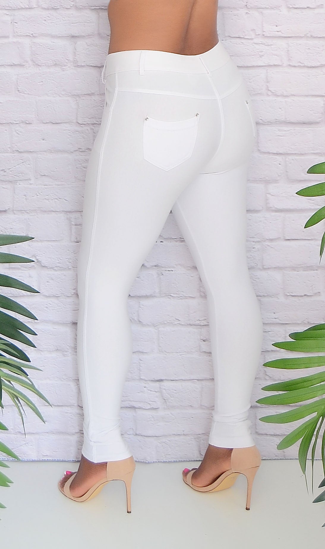 Women's White 5 Pocket Jeggings