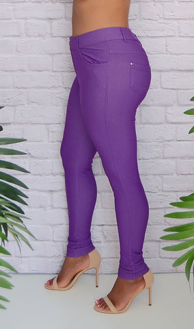 Women's Purple 5 Pocket Stretchy Jeggings