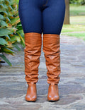Women's Slouchy Cognac Tan Over The Knee Boots