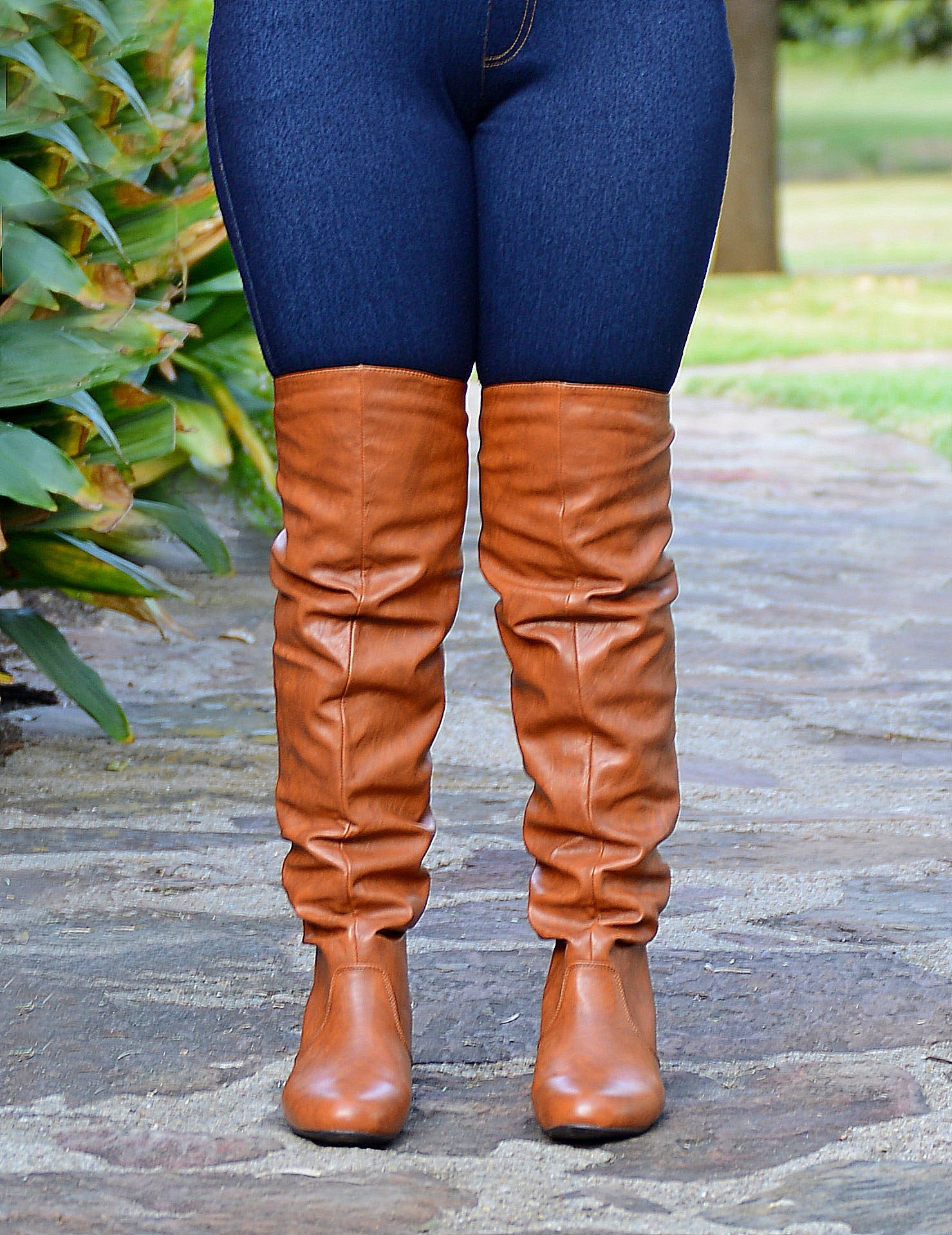 Women's Slouchy Cognac Tan Over The Knee Boots