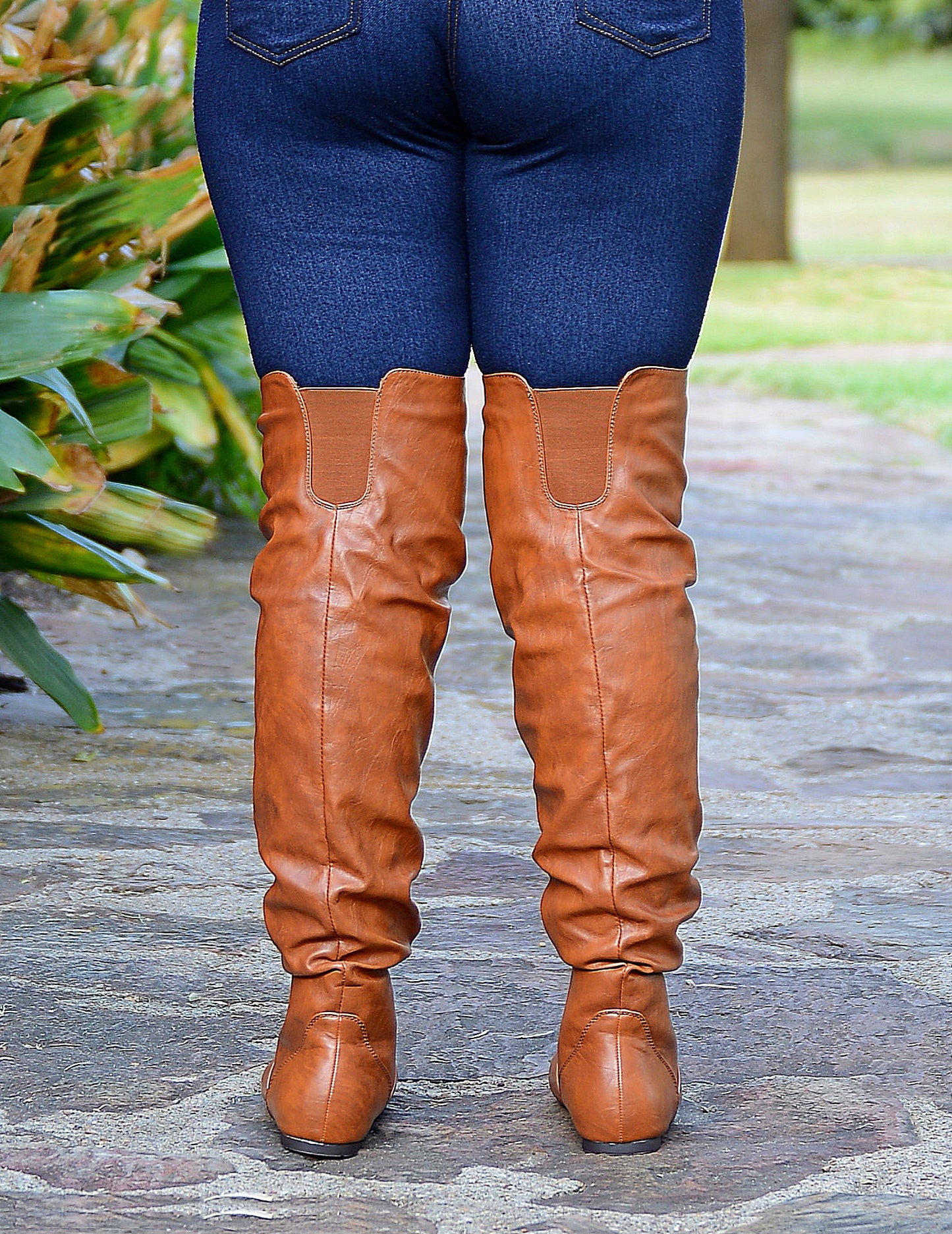 Women's Slouchy Cognac Tan Over The Knee Boots