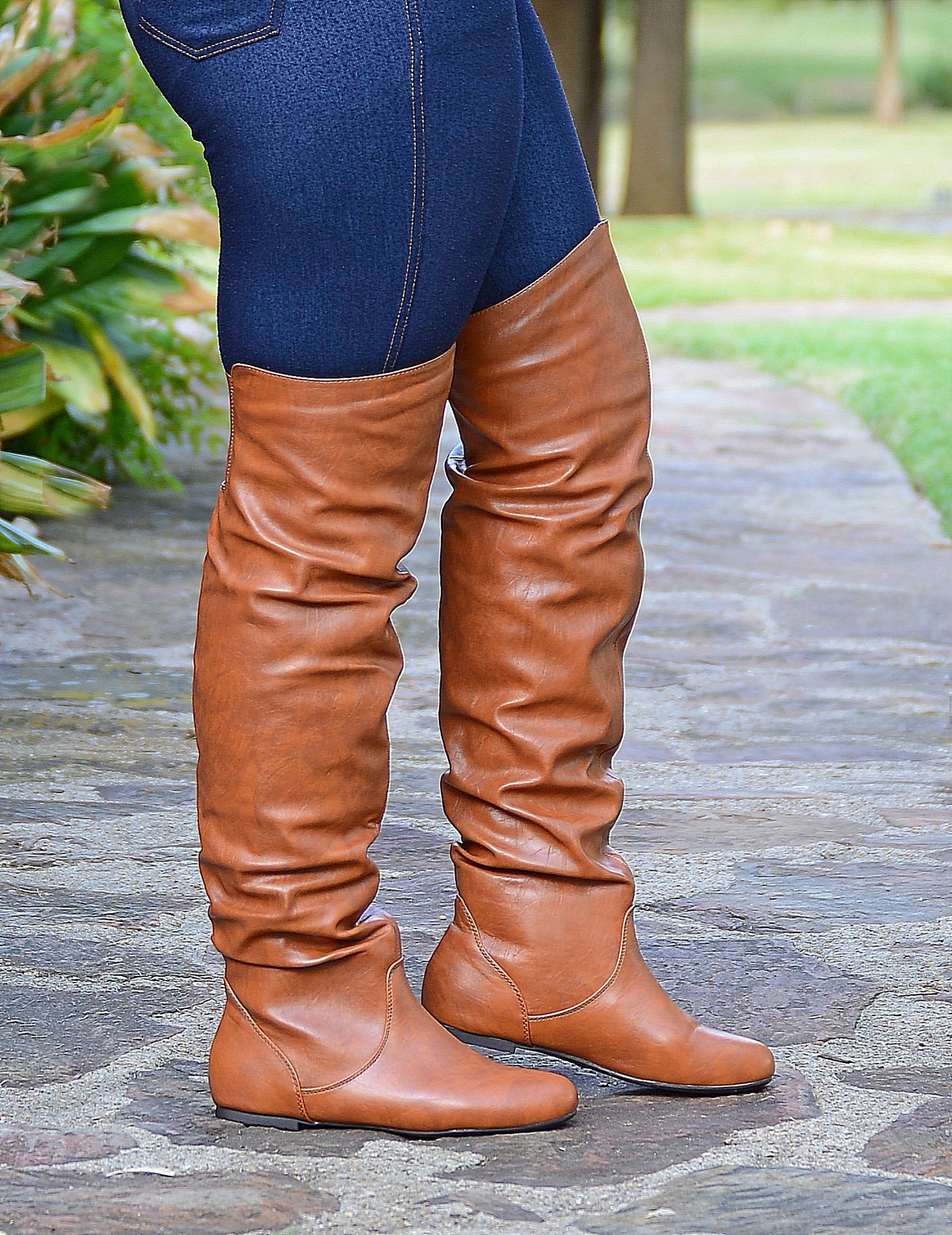 Women's Slouchy Cognac Tan Over The Knee Boots