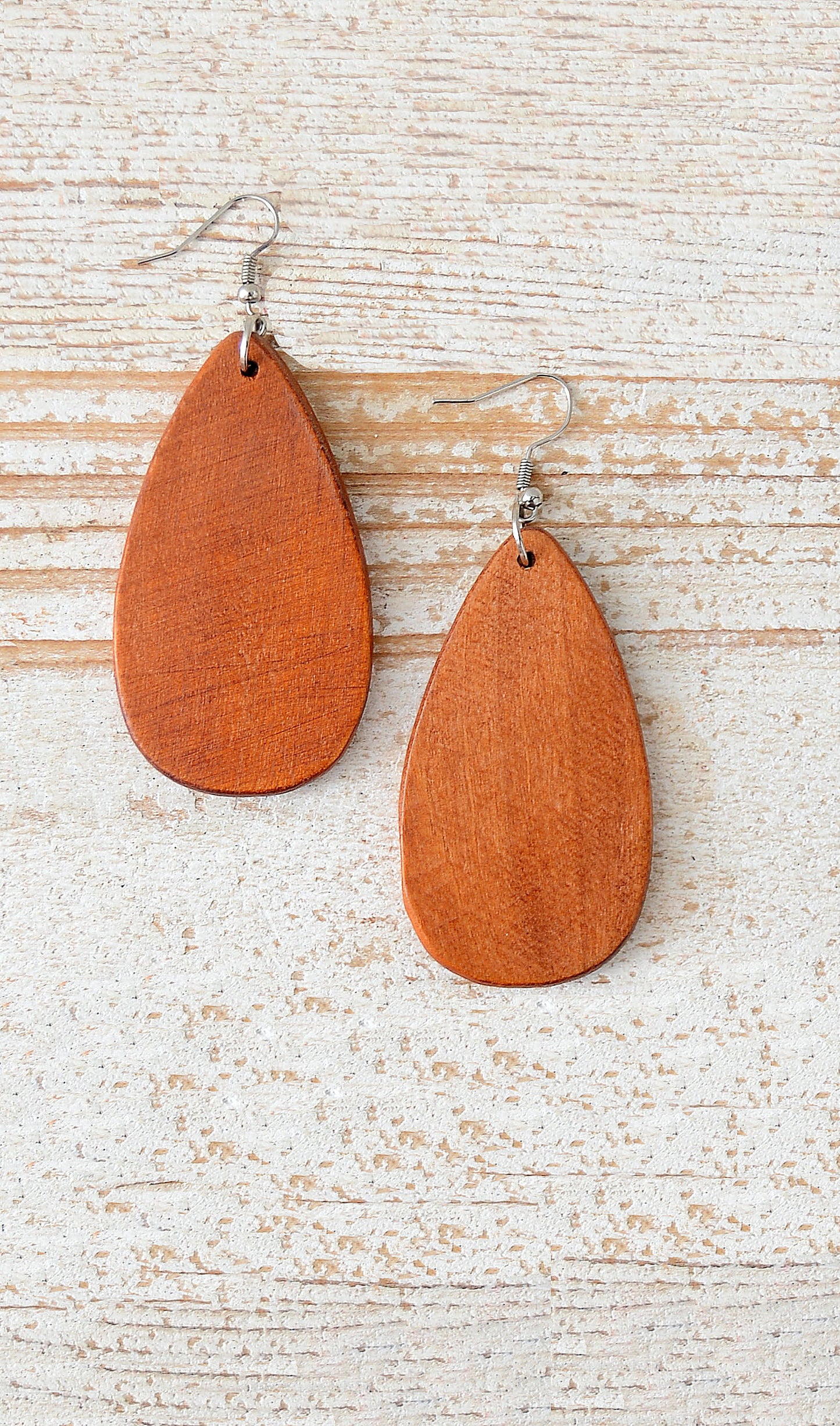 Women's Cognac Brown Wooden Teardrop Earrings