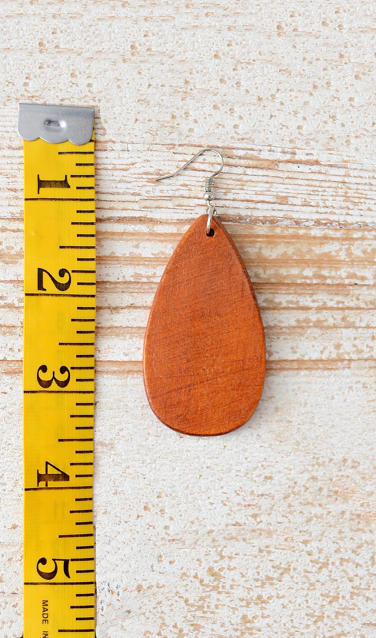 Women's Cognac Brown Wooden Teardrop Earrings