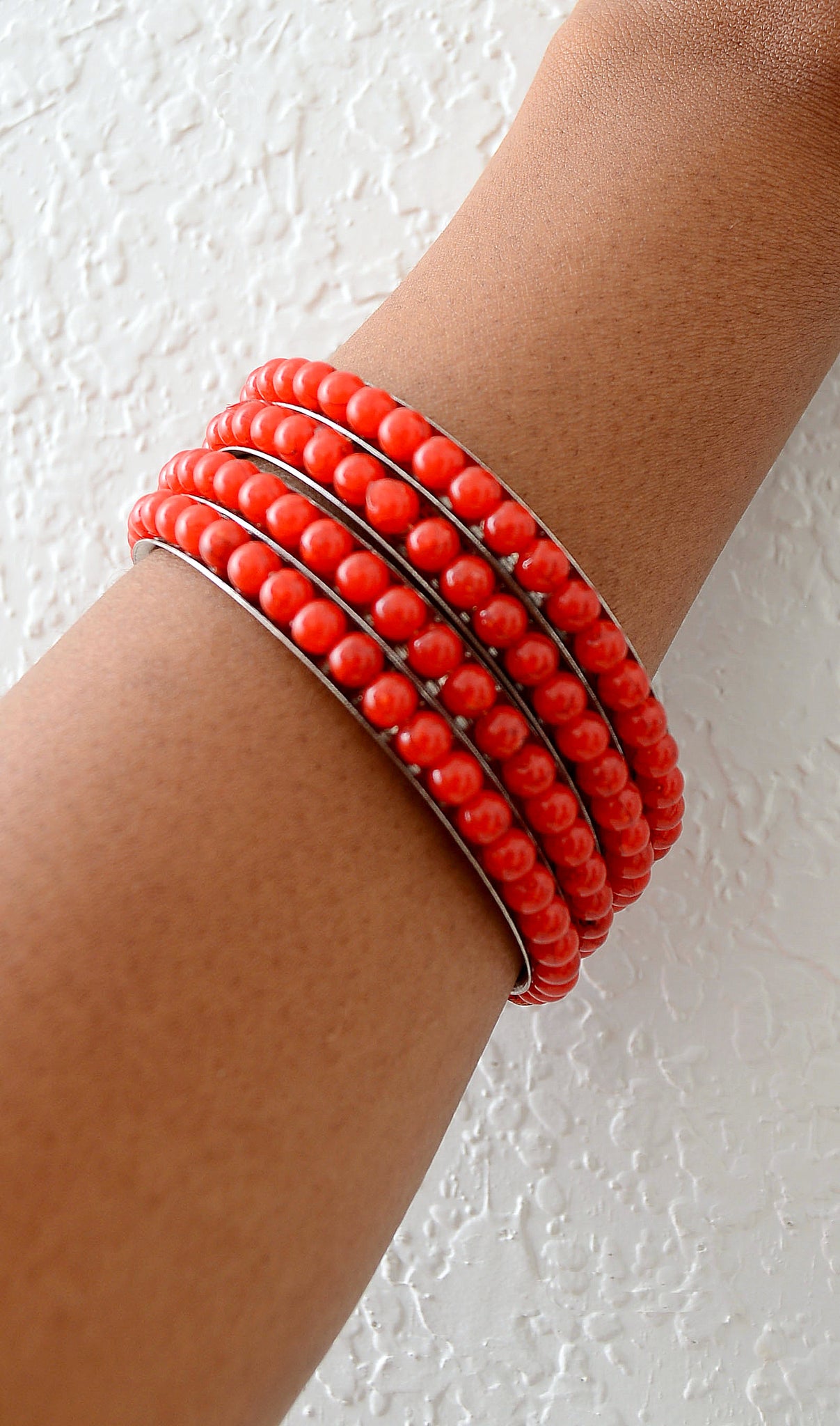 Women's Red 4 Piece Beaded Bracelet Set