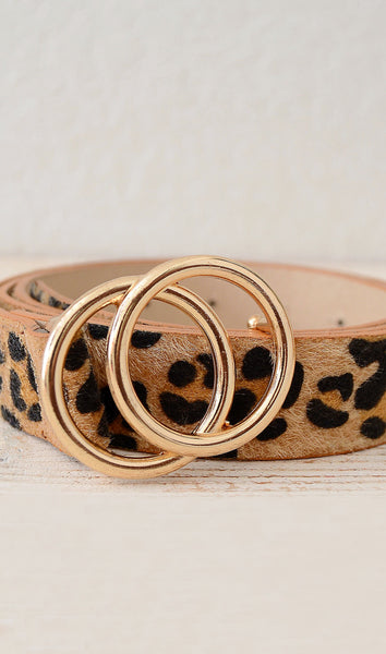 Women's Leopard Skinny Double Ring Circle Belt