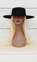 Women's Black Suede Fedora Hat- Big Brim