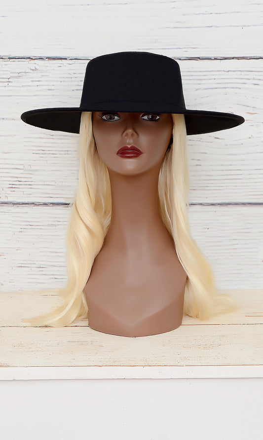 Women's Black Suede Fedora Hat- Big Brim