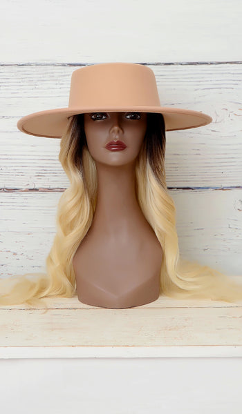 Women's Beige Wide Brim Fedora Hat