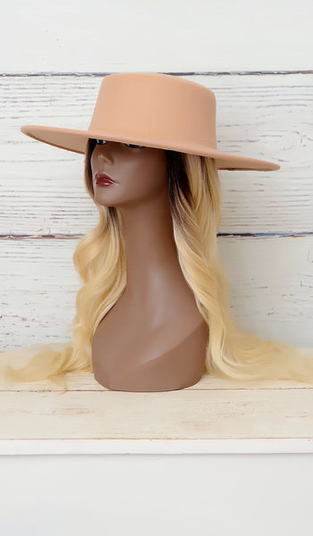 Women's Beige Wide Brim Fedora Hat