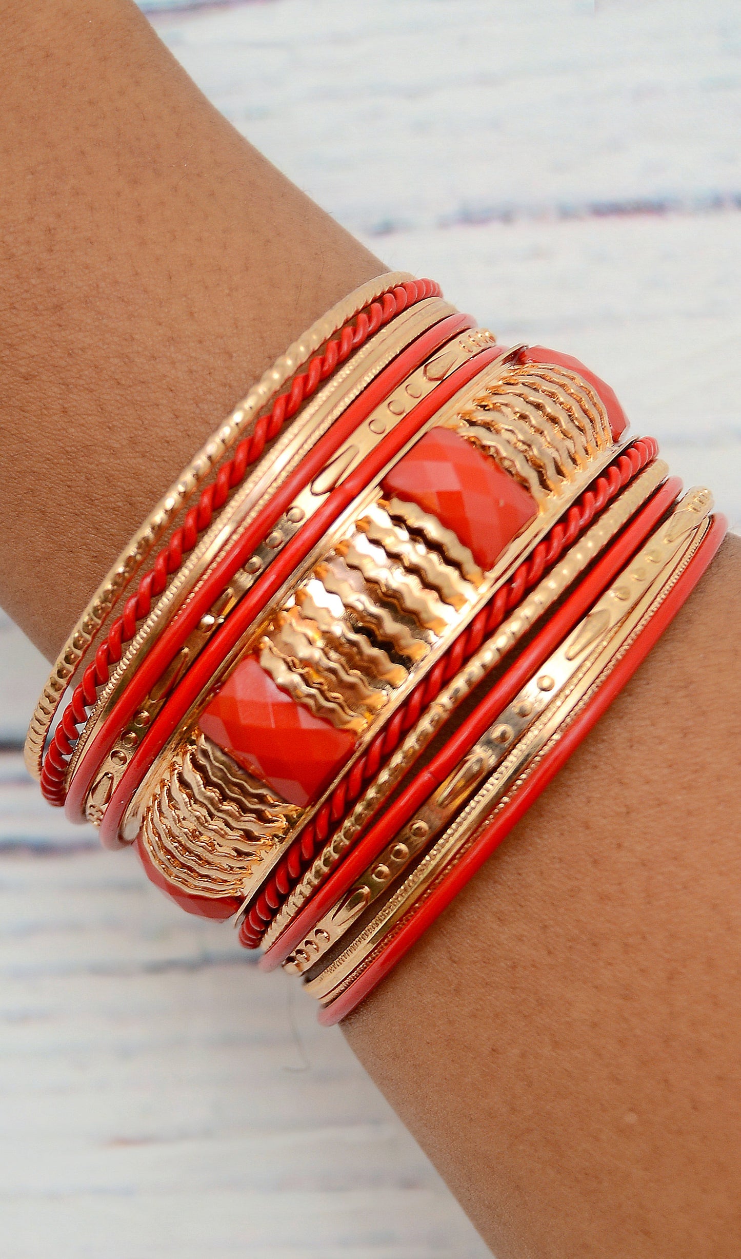 Women's Red/Gold Stackable Bracelet Set