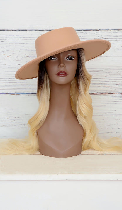 Women's Beige Wide Brim Fedora Hat