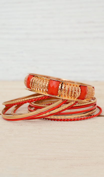 Women's Red/Gold Stackable Bracelet Set