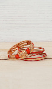 Women's Red/Gold Stackable Bracelet Set