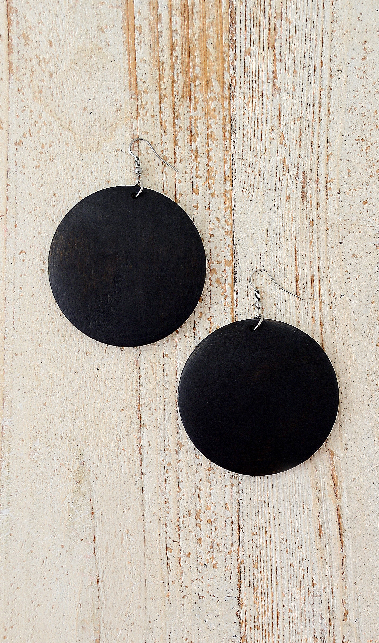 Women's Black Circle Wooden Fashion Earrings