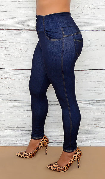 Women's Navy Blue High Rise Jean Style Denim Jeggings