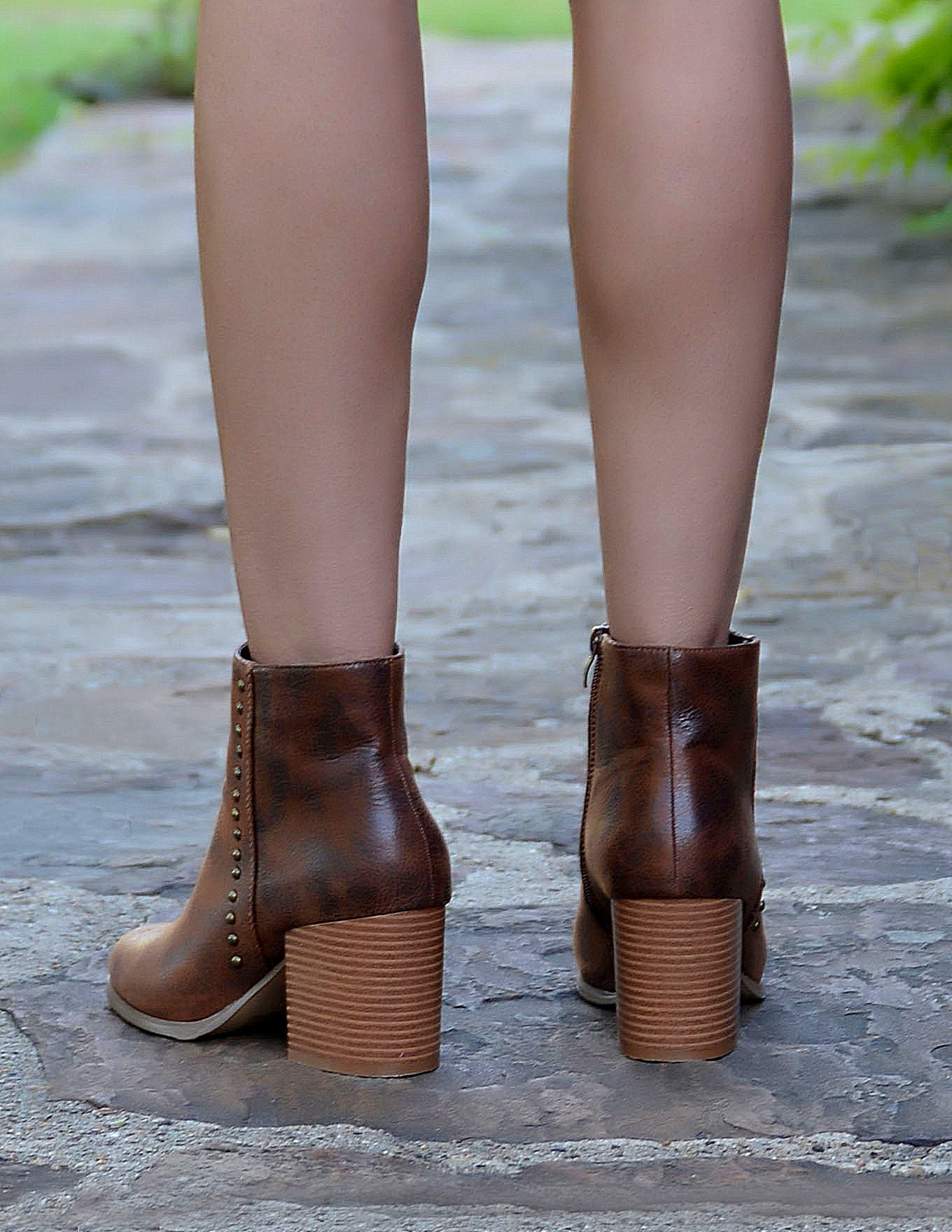 Women's Brown Chunky Block Heel Ankle Booties