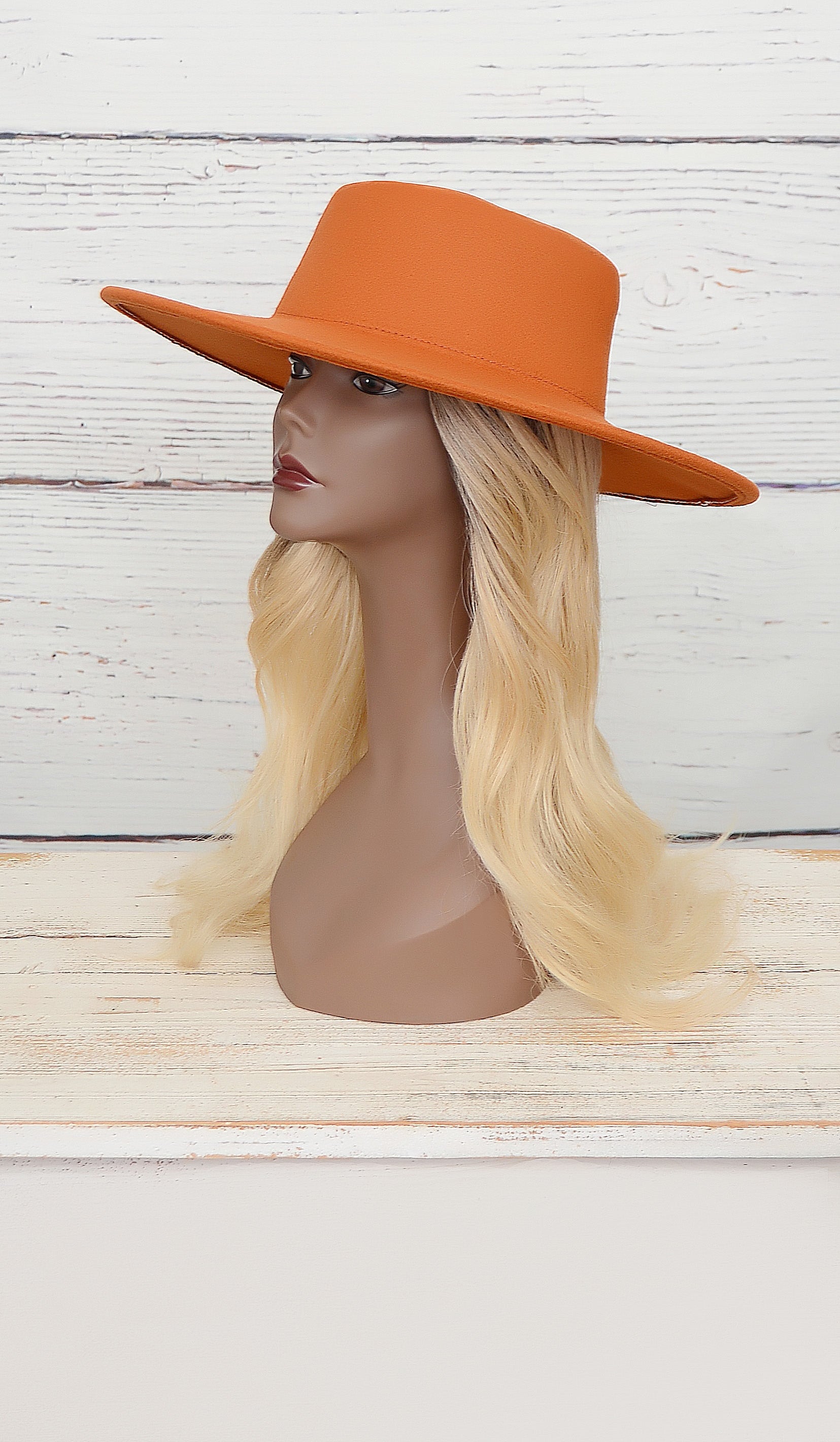 Women's Rust Orange Wide Brim Fedora Hat