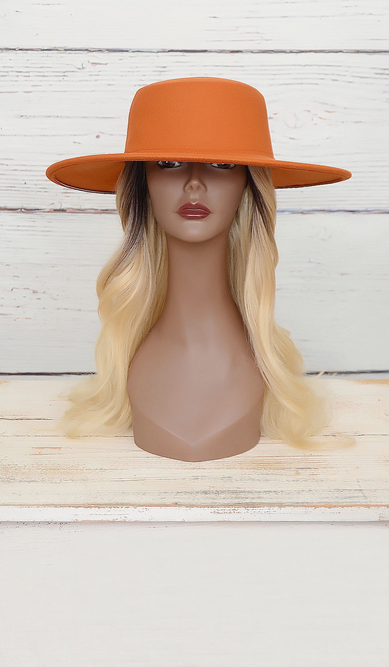 Women's Rust Orange Wide Brim Fedora Hat